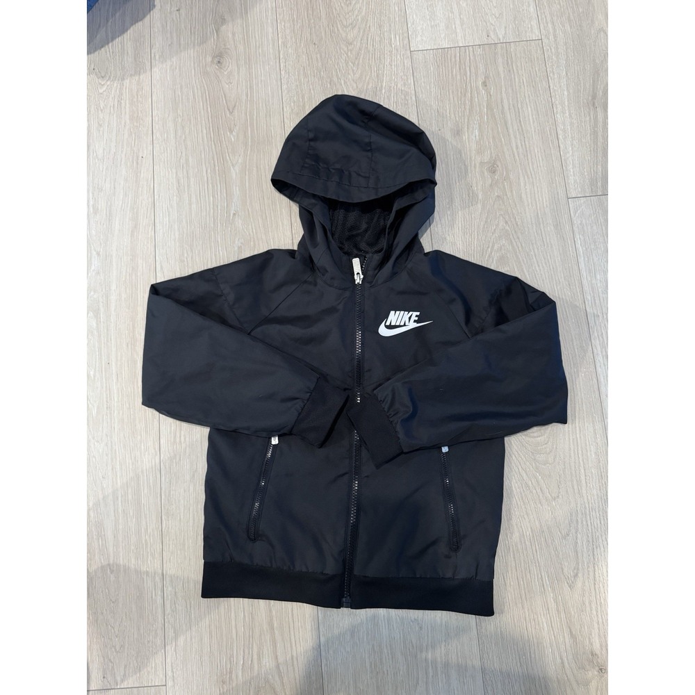 Nike Youth Kids Hooded Windbreaker Jacket Black, Full Zip, Size Large (7) Unisex